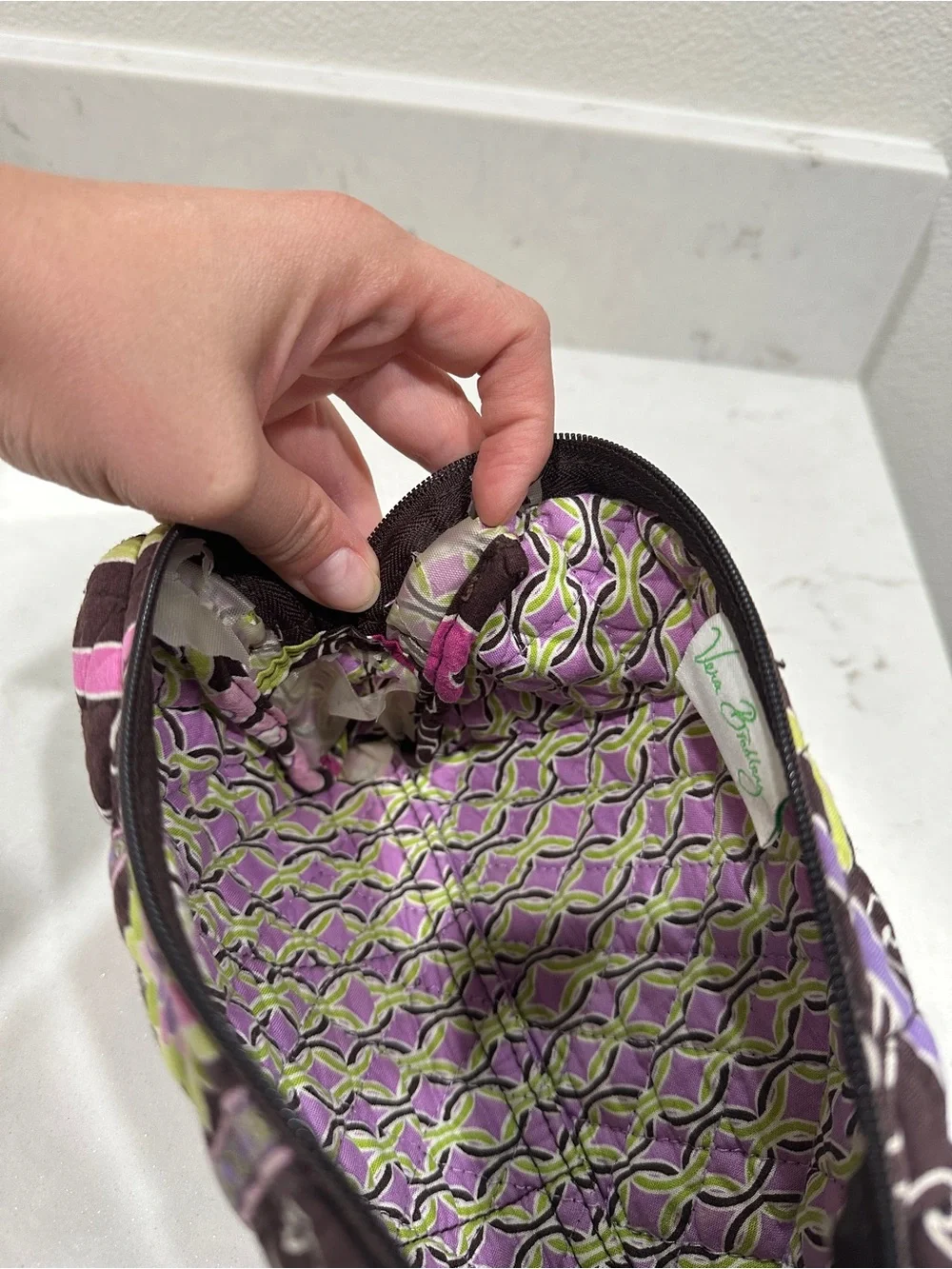 Vera Bradley Purple Floral Quilted Cosmetic Pouch in Purple Punch Pattern